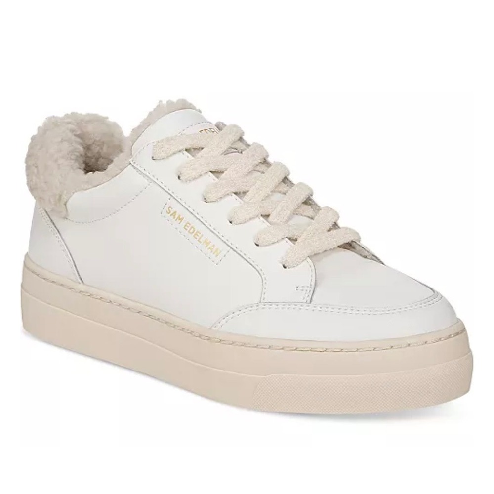 SAM EDELMAN Wess Sneaker Women 10 White Leather Faux Shearling‎ Platform Low Top